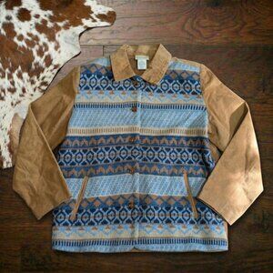 Vintage Suede Leather Southwestern Knit Button Jacket